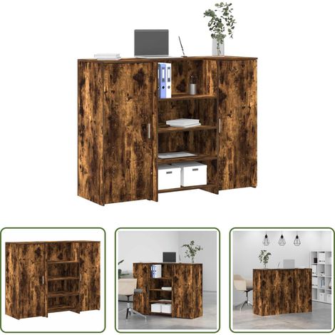 vidaXL Bureau d'entreprise - Bureau de réception chêne fumé 135x50x103,5cm bois d'ingénierie (1/5)