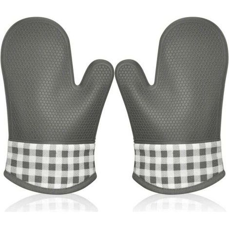 Gant de Cuisine Silicone Anti Chaleur, Gant Four Manique Four Oven Mitts Oven Gloves Gant Manique Gants Isolants Cuisine Épais Mitaine Four pour Barbecue Cuisson Gants Professionnel 1 Paire (Gris) (1/5)