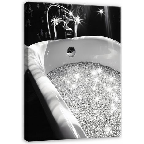 tableau pour salle de bain toilettes noir argent moderne sur toile 120x80 (1/3)