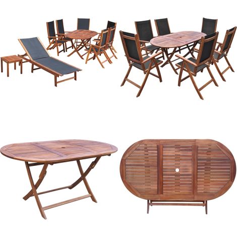 Set comedor de jardín 9 pzas y cojines madera maciza de acacia - Muebles de jardín - Sillas de jardín