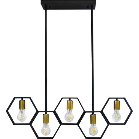 Suspension industrielle Polux Honey noir/or 5xE27 100cm (1/5)