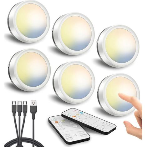 Eclairage Vitrine LED Sans Fil, Batterie 1600mAh Spot Rechargeable USB avec Télécommande Lampe de Placard LED Pile Lampe Armoire Autocollante Lumiere Cuisine Sous Meuble Tactile Veilleuse Magnetique (1/4)