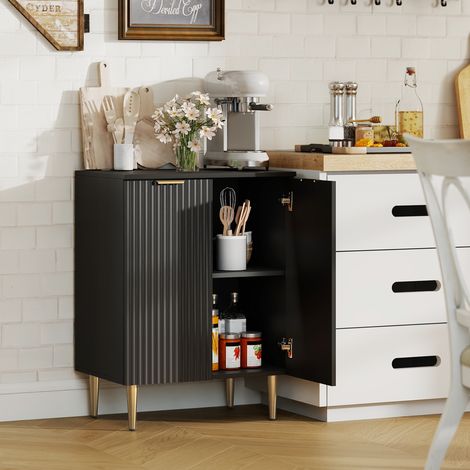 Crédence‑buffet noir métal, 2 portes, étagère réglable, pour cuisine et salon (1/5)