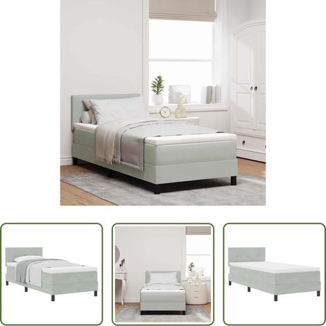 vidaXL Holzrahmen - Boxspringbett mit Matratze Hellgrau 90 x 200 cm Samt (1/5)