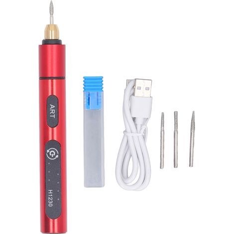 Wiederaufladbarer elektrischer Gravierstift, 5V 3-Gang-Akku-Rotationswerkzeug zum Schleifen und Schnitzen, rot (1/5)