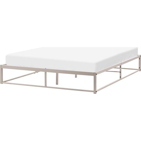 Cama industrial moderno marco de metal doble listones incorporados sin cabecero 140 x 200 cm beige claro Viry