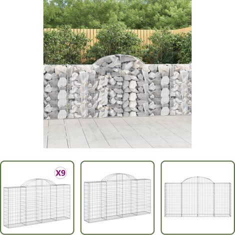 Schalldämmung -  Gabionen mit Hochbogen 9 Stk. 200x30x100/120cm Verzinktes Eisen