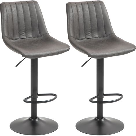 Ensemble de 2 tabourets de bar style rétro, avec repose-pieds, réglables en hauteur, vérin à gaz, gris foncé (1/5)