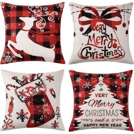Taie d'oreiller - Noël - Rouge et Beige - 45x45cm - Polyester - Décoration intérieure rouge, Beige rouge HOUSSE DE COUSSIN (1/5)