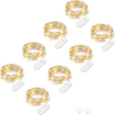 Lot de 8 Guirlande Lumineuse à Piles (Inclus) 3 Meters 30 LED Micro Guirlande en Fil Cuivre Blanc Chaud pour la Décoration de Noël Chambre Soirées Mariage