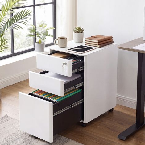 Classeur à 3 tiroirs en acier pour bureau à domicile, blanc (1/5)