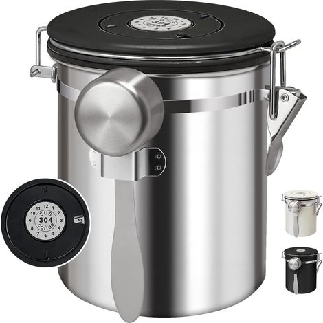 Contenitore sottovuoto ermetico da 1,5 litri in acciaio inox per caffè in grani e macinato, con misurino incluso. Adatto anche per caffè in polvere, chicchi di caffè, riso, tè, zucchero, farina e cere