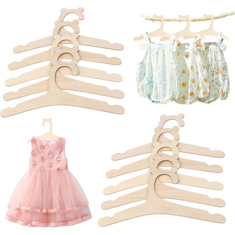 Lot de 10 cintres en bois pour enfants – Porte-manteau antidérapant unisexe pour vêtements de bébé (1/5)