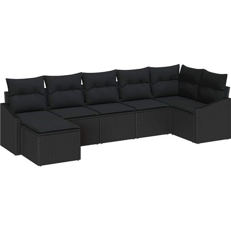 Garden Dining Set with Cushion with Storage 7 pcs Black vidaXL