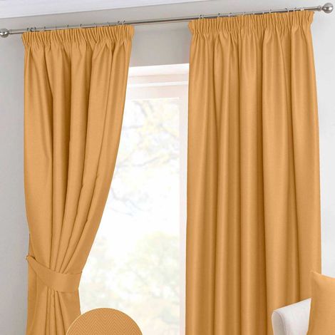 HOMESCAPES Mustard Yellow Herringbone Chevron Blackout Curtains Pencil Pleat, 46x72" (1/4)