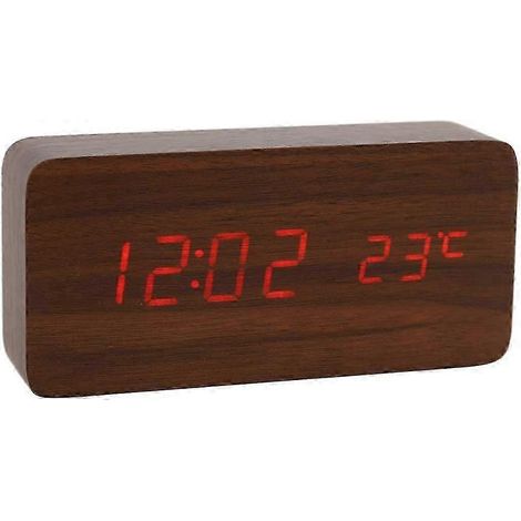 Horloge numérique en bois de 66 à 69 cm (26-27 pouces) - Réveil LED multifonctionnel avec affichage de l'heure, de la date et de la température (1/4)