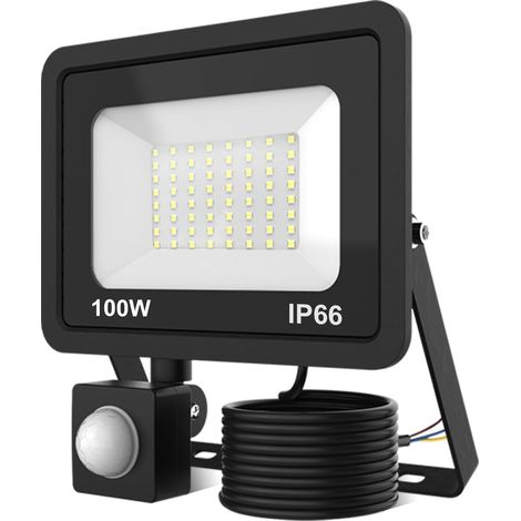 Projecteur LED Extérieur 100W avec Détecteur de Mouvement, 5000LM, 6000K Blanc Froid Spot, IP66 Étanche Spot Extérieur LED, Économie d'Énergie, pour Jardin, Garage, Patio, Cour, Entrée (Noir) (1/5)