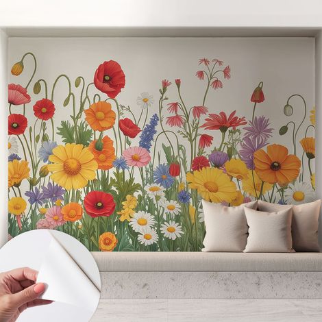 Papier peint autocollant décoratif à motifs pour salon chambre et bureau Tapete adhésif pour décoration Prairie fleurie 208x146 cm (1/5)