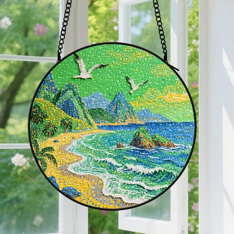 Suspension en vitrail - Attrape-soleil unique en verre coloré, décoration fenêtre artistique, cadeau Noël pour femme, homme, maman, nana 16 cm (1/5)