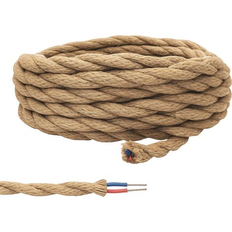 5m Corde Electrique 2 Noyaux Fil électrique Tissu Cable 2x0.75mm² Electrique Corde Rétro Corde de chanvre tressé torsadée Câble pour Accessoires de Lampe à Suspendre Rétro DIY (1/5)