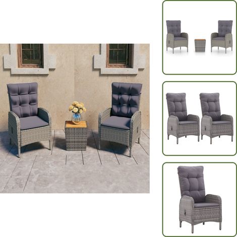 The Living Store Ensemble de bistro de jardin 3pcs Résine tressée et acacia Gris - Fauteuil jardin (1/5)