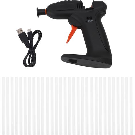 Pistolet à colle thermofusible noir sans fil rechargeable par USB 3,7 V, chauffe rapide, outil de bricolage avec 30 bâtons de colle pour les réparations (1/5)