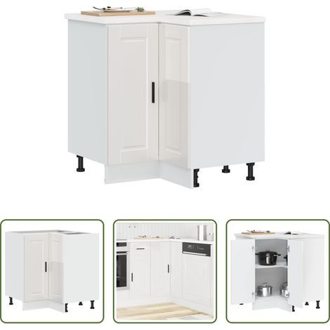 Holzwerkstoff - Küchen-Eckunterschrank Porto Hochglanz-Weiß Holzwerkstoff (1/5)