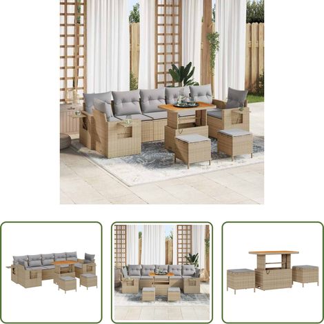 vidaXL Conjunto de sofás de jardín 10 uds. 9-Número de plazas (1/5)