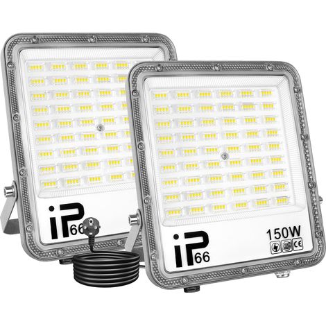 150W Projecteur LED Extérieur 2 pièces,IP66 Étanche Éclairage de Sécurité Extérieur,Blanc Froid Phare LED Exterieur avec Prise pour Jardin Patio Garage Cour Terrasse Maison (1/5)