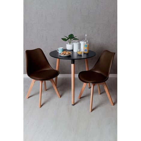 Black Friday - Conjunto Mesa Tower Redonda 80 cm Negra y Pack 2 Sillas Synk Basic - Marrón (1/3)