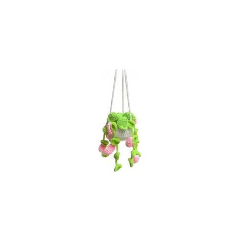 Autoschmuck, hübsche gehäkelte, pflanzenförmige Rückspiegelanhänger, Handarbeit, Spiegelanhänger, Autoinnenausstattung und Gartenschmuck, rosa Blätter - Crezuo