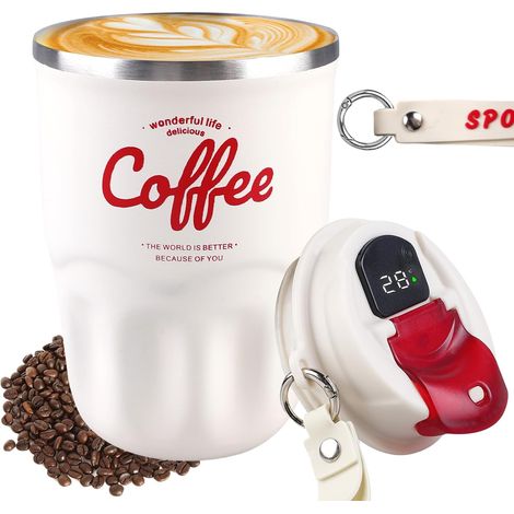 Tasse thermique en acier inoxydable de 360 ml, tasse à café isotherme anti-fuite avec couvercle 316 en acier inoxydable 316, tasse de voyage intelligente avec indicateur de température pour (1/5)