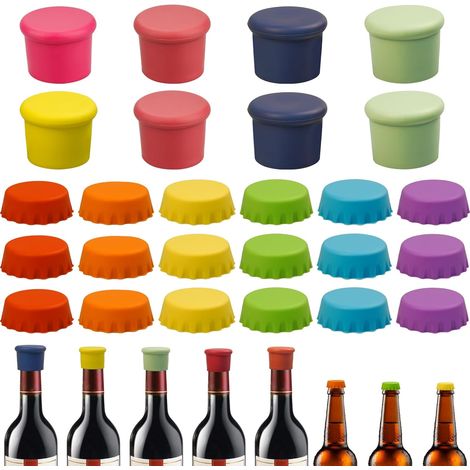 Lot de 26 bouchons en silicone multicolores réutilisables pour bouteille de vin, bière, bouteilles en verre (1/5)