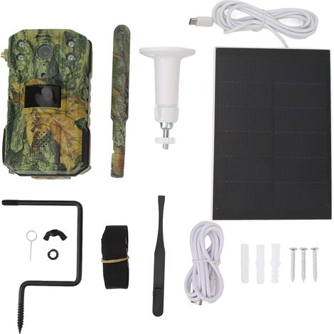 Ortviai Caméra de chasse 4G solaire, 14 Mpx, vision nocturne IR, étanche IP66, angle large 110°, double sens