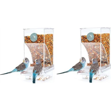 2 Pièces Mangeoires à Oiseaux Cage D'Alimentation pour Transparent Conteneur de Graines Perruche Mangeoire Alimentaire