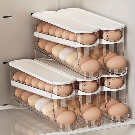 Automatischer, zweistöckiger Eierhalter (12 bis 14 Eier) – Frischhalte-Eieraufbewahrung mit Klappdeckel (1/5)