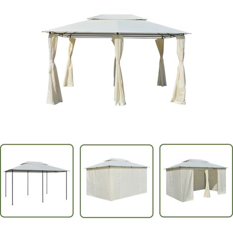 The Living Store Gartenpavillon mit Gardinen 4x3 m Weiß - Gartenpavillon - Outdoor Pavilion - Sonnenschutz - Partyzelt - Feierzelt (1/5)