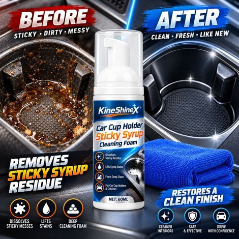 KineShineX Car Cup Holder Residue Cleaning Foam 60ML Syrup, Beverage, and Coffee Residue Remover (Central Control Unit) (1/4)