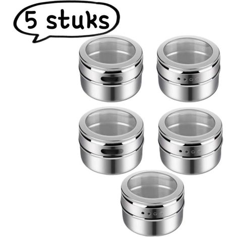 Pot à herbes magnétique 5 pièces en acier inoxydable, fixation murale, multifonctionnel, sans perçage, Argent. (1/5)