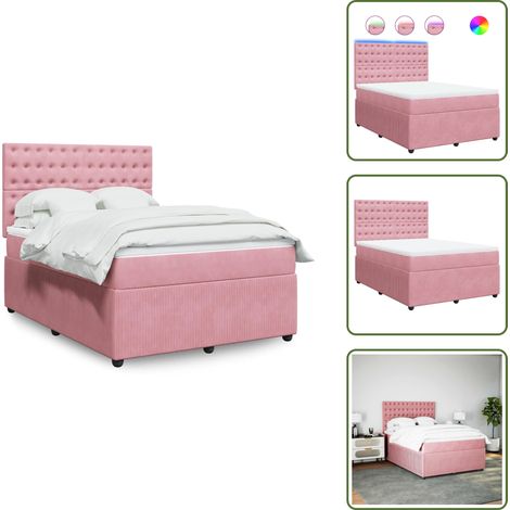 vidaXL Sommier à lattes de lit avec matelas Rose 140x190 cm Velours (1/5)