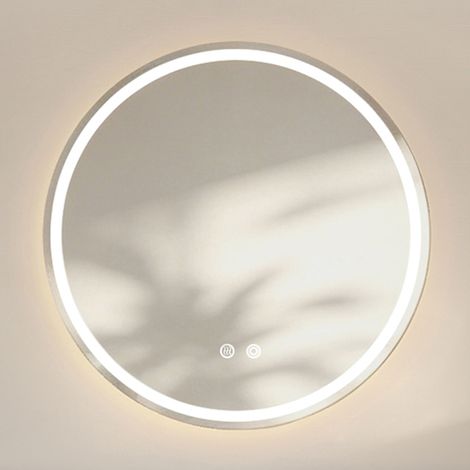 Specchio rotondo da bagno 90x90 cm da parete con luce LED dimmerabile, 3 temperature e antiappannamento, vetro argentato (1/5)