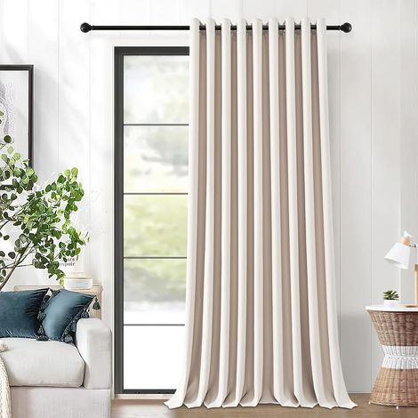 Rideaux Occultants Thermique Beige Grande Largeur 200(L) x225(H) CM, 1 Pièce, Rideau Thermique Anti Froid Separation de Piece, Rideau Opaque à Oeillets pour Salon Chambre (1/5)