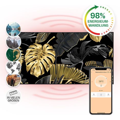 Wonderwall Air Art Smart Infrared Heater Black Leaf 120x60cm 700W