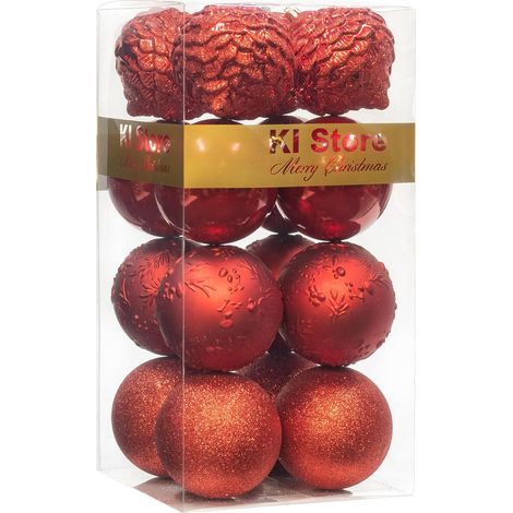 Set 16 Palline Natale Infrangibili Decorative 100mm Rosse (1/5)