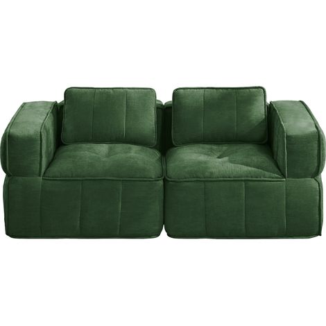 Canapé deux places vert sans structure, assise profonde en mousse haute densité 32D, revêtement polyester, sans montage, 198 cm (1/5)