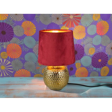 Tischleuchte SOPHIA mit Keramikfuß & Samtschirm Rot - Gold, Höhe 26cm (1/5)