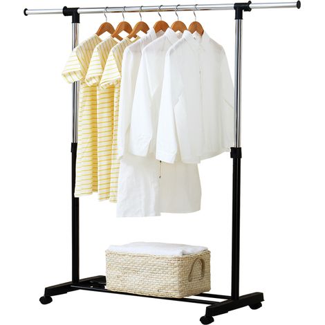 Perchero con ruedas, estante extraíble y altura regulable para el dormitorio. (1/5)