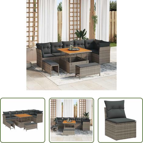 vidaXL Meuble de terrasse - Ensemble de canapé de jardin 9 pcs Gris polyrotin (1/5)