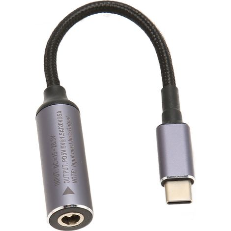 Câble CC vers USB-C 5,5 x 2,5 mm, 100 W, longueur 17,3 cm (6,8 pouces), entrée femelle, en nylon, câble USB-C vers DC5525 pour tablette, téléphone et PC (1/5)