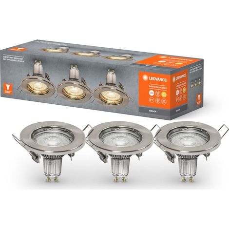 spot encastré en nickel brossé avec ampoule GU10 de 2,6 watts remplaçable, spot LED, couleur de la lumière blanc chaud (2700K), IP20, 3-pack (1/5)